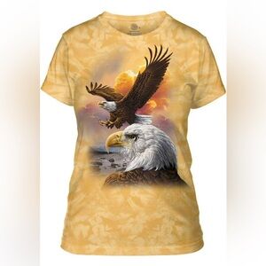 The Mountain Eagle & Clouds Graphic T Shirt Yellow Tie Dye Women’s Small NEW